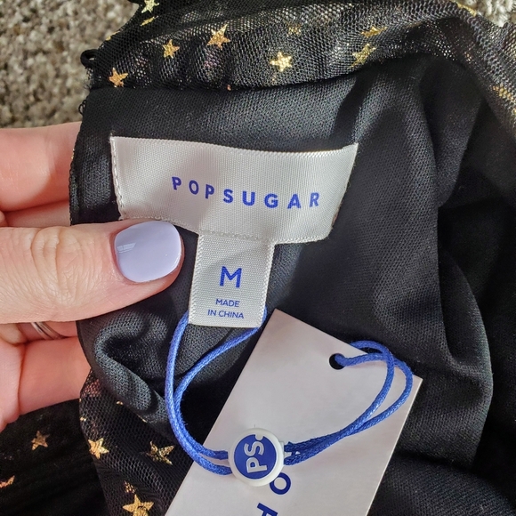 NWT POPSUGAR “Lucky Star” Black Metallic Gold Stars Keyhole Back Dress Medium - Picture 8 of 17